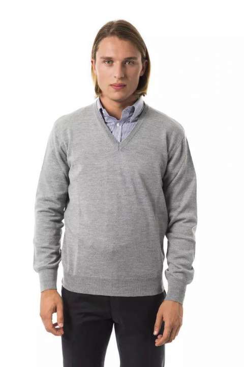 Priser på Uominitaliani Embroidered Wool V-Neck Sweater - Elegant Gray