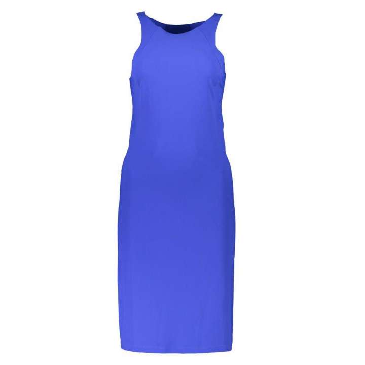 Priser på Patrizia Pepe Elegant Blue Crew Neck Dress with Logo Detail