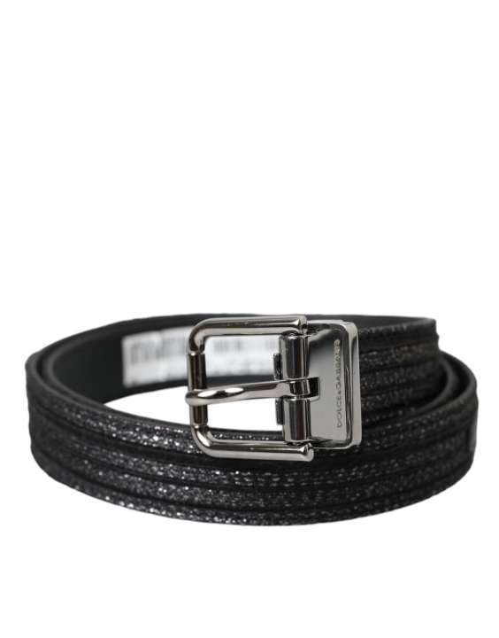 Priser på Dolce & Gabbana Black Jacquard Stripes Silver Metal Buckle Belt