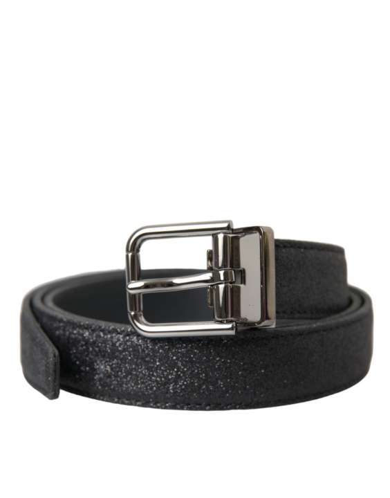 Priser på Dolce & Gabbana Black Glittered Leather Silver Buckle Belt