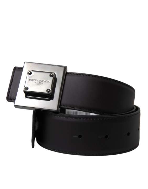 Priser på Dolce & Gabbana Black Calf Leather Square Metal Buckle Belt