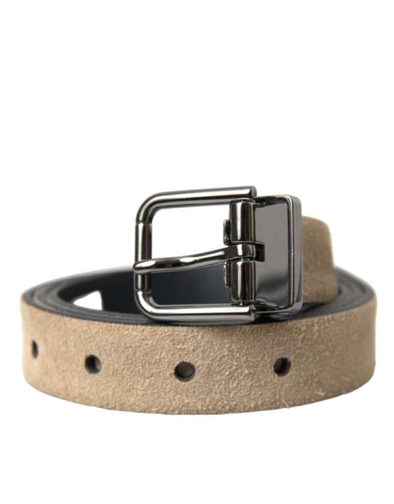 Priser på Dolce & Gabbana Beige Suede Leather Silver Metal Buckle Belt