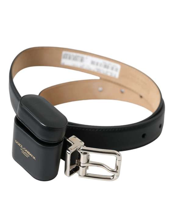 Priser på Dolce & Gabbana Black Leather Airpods Case Silver Buckle Belt