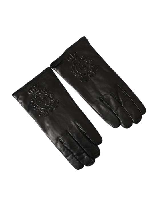 Priser på Dolce & Gabbana Black Leather Embossed Logo Short Hands Gloves