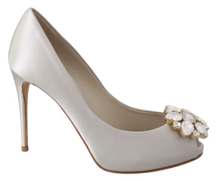 Priser på Dolce & Gabbana White Crystal Peep Toe Silk Blend Heels