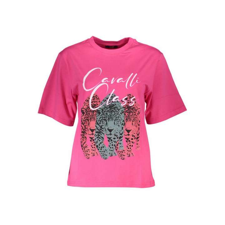 Priser på Cavalli Class Elegant Slim Fit Pink Tee with Chic Print