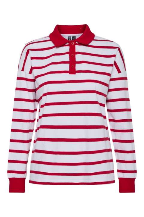 Priser på Pieces - Bluse - PC Amilie Ls Polo - Bright White/Red