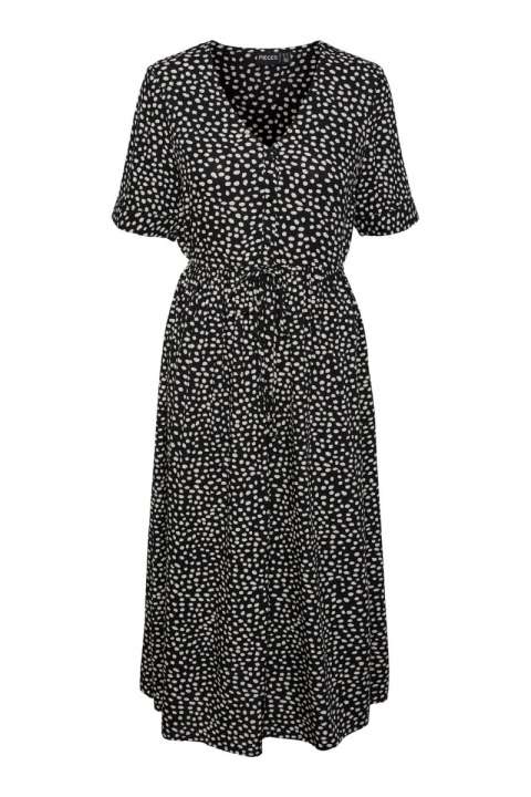 Priser på Pieces - Kjole - PC Tala Ss String Midi Dress Wvn Noos Bc - Black/White dot