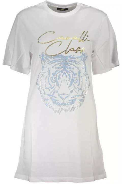 Priser på Cavalli Class Elegant White Cotton Tee with Iconic Print