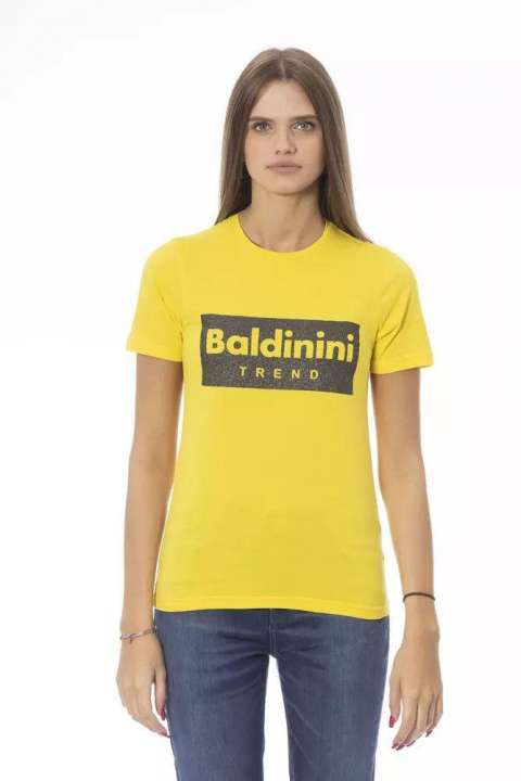 Priser på Baldinini Trend Sunshine Yellow Crew Neck Tee with Designer Print