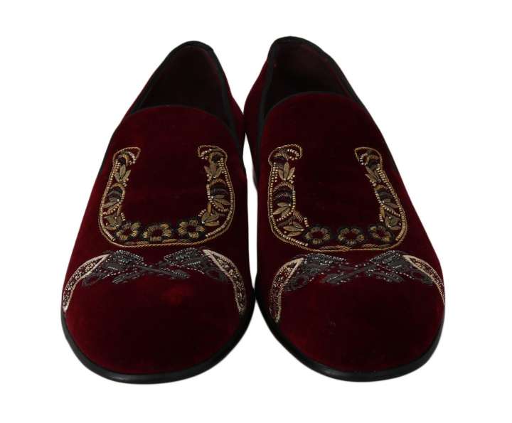 Priser på Dolce & Gabbana Bordeaux Velvet Sequined Herre Loafers