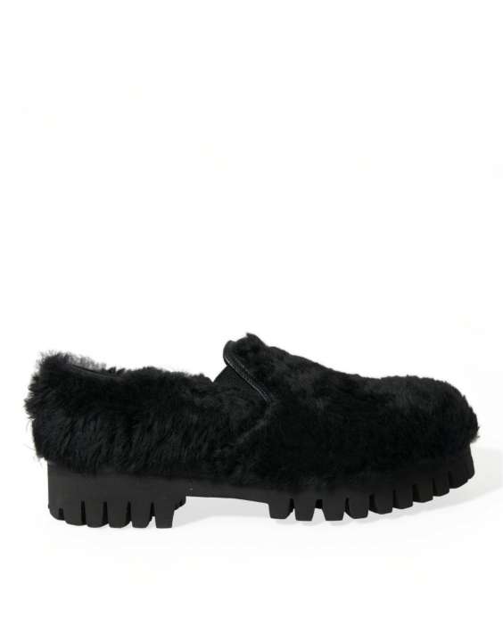 Priser på Dolce & Gabbana Elegant Black Fur Slip On Loafers for Herre