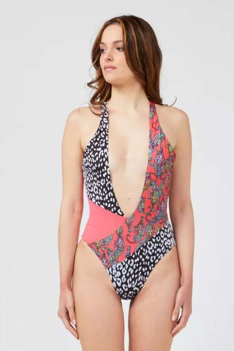 Priser på Custo Barcelona Fuchsia Patterned Swimsuit with Chic Neckline