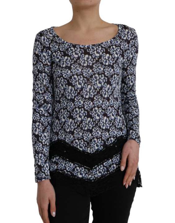 Priser på Just Cavalli Blue Floral Lace Long Sleeves Top Underwear Blouse