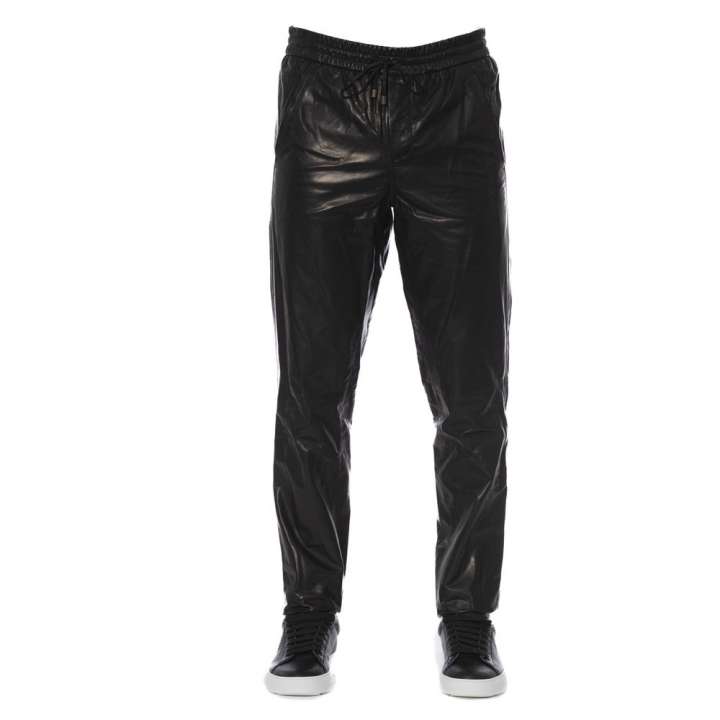 Priser på Trussardi Sleek Black Leather Trousers for Herre