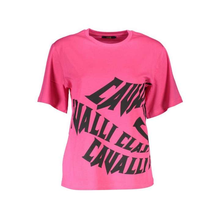 Priser på Cavalli Class Chic Pink Cotton Tee with Signature Print