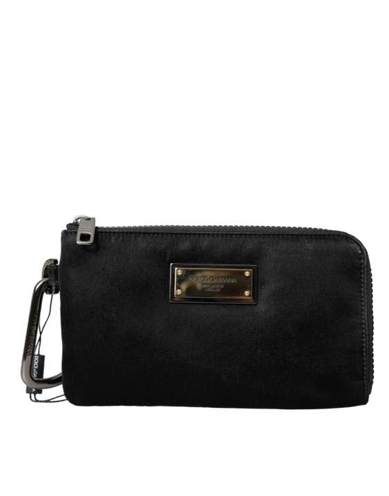 Priser på Dolce & Gabbana Black Nylon Logo Plaque Keyring Pouch Clutch Bag