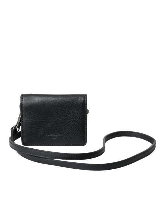 Priser på Dolce & Gabbana Black Leather Bifold Sling Dame Card Holder Purse Wallet