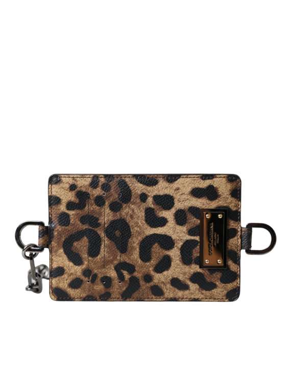 Priser på Dolce & Gabbana Brown Leather Leopard Print Logo Plaque Cardholder Wallet