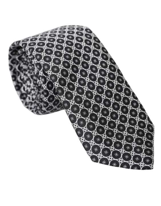 Priser på Dolce & Gabbana Black White Patterned Silk Adjustable Herre Tie