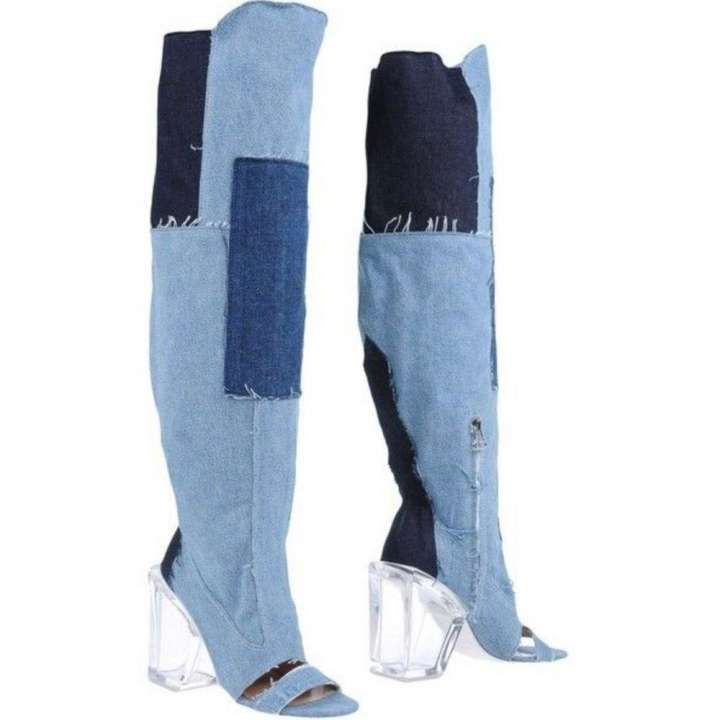 Priser på Off-White Chic Vintage Denim & Transparent Heel Boots