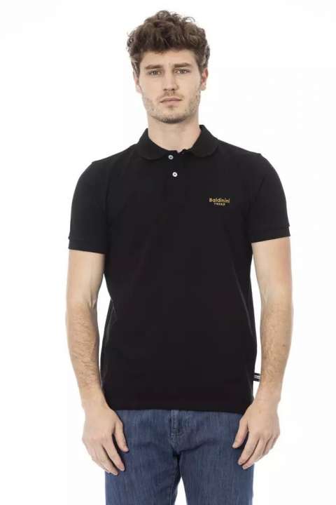 Priser på Baldinini Trend Elegant Black Cotton Polo with Embroidery