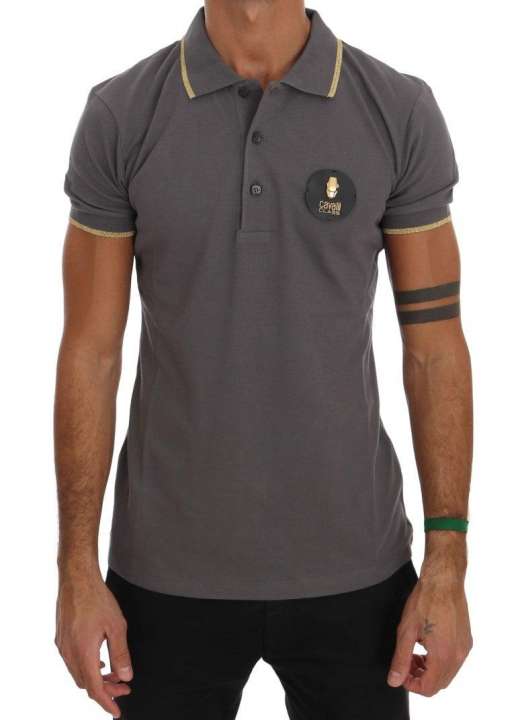 Priser på Roberto Cavalli Elegant Grey Cotton Polo Shirt