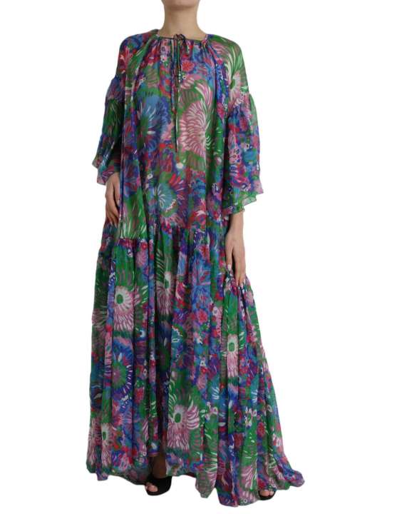 Priser på Dolce & Gabbana Multicolor Floral Silk Kaftan Maxi Dress