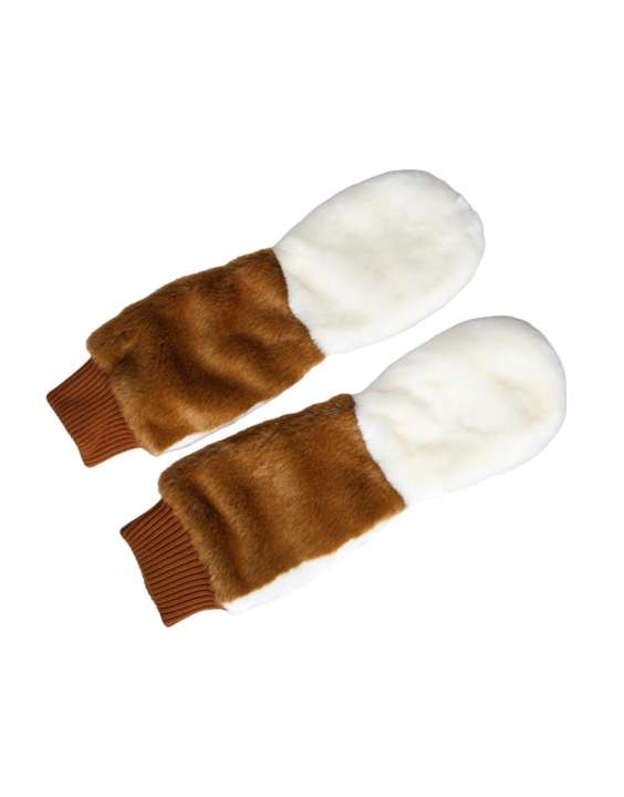 Priser på Dolce & Gabbana Brown White Acrylic Knitted Fur Mitten Gloves