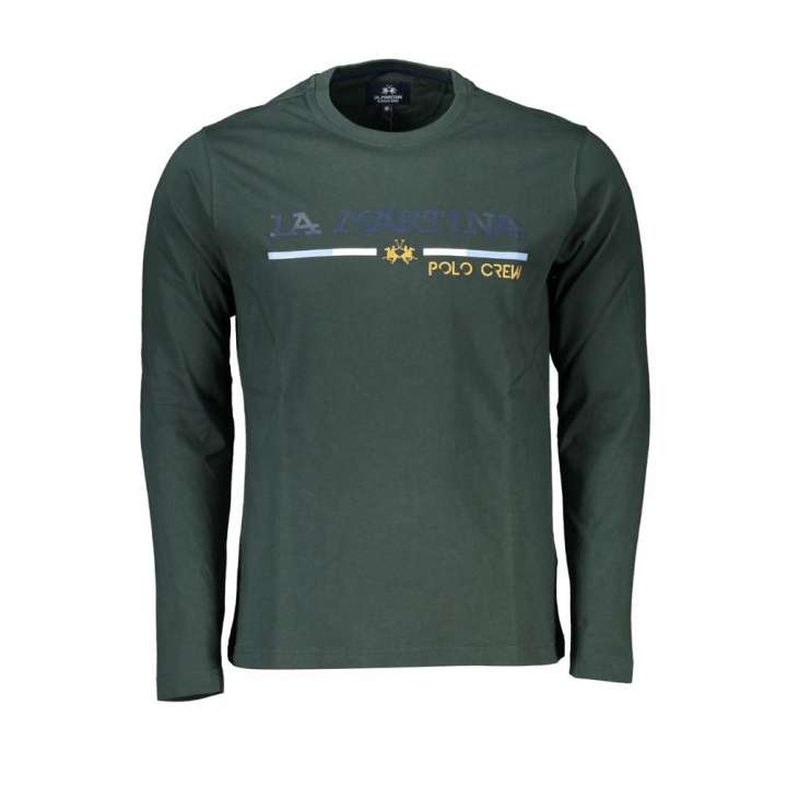 Priser på La Martina Elegant Green Embroidered Crew Neck Cotton Tee