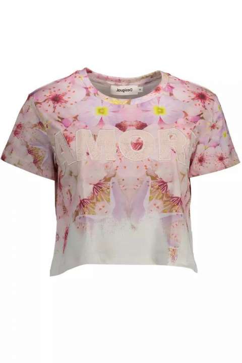 Priser på Desigual Chic Pink Embroidered Cotton Tee