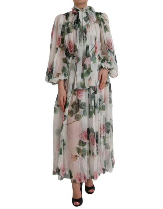 Priser på Dolce & Gabbana White Silk Floral Print Long Maxi Dress