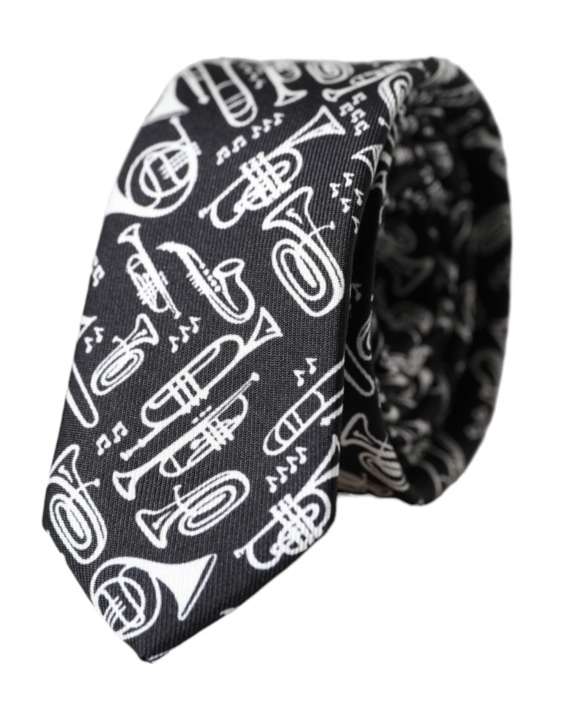 Priser på Dolce & Gabbana Black Trumpet Print Silk Adjustable Tie