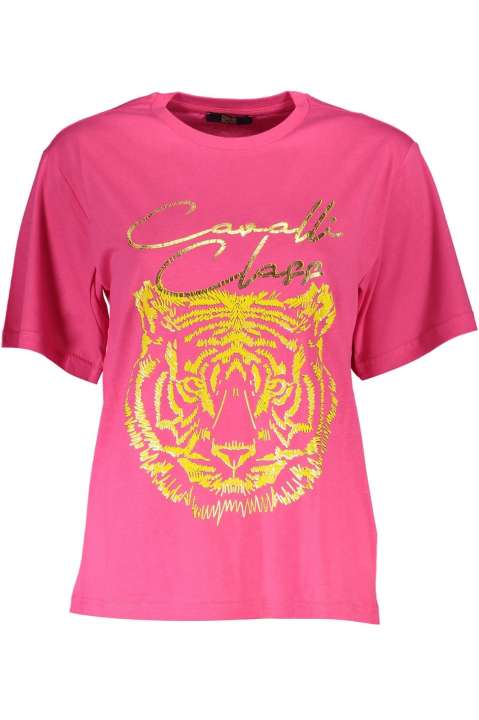 Priser på Cavalli Class Elegant Pink Cotton Tee with Signature Print