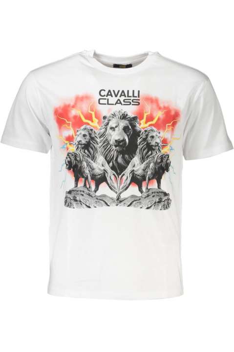 Priser på Cavalli Class Elegant White Print Logo Tee