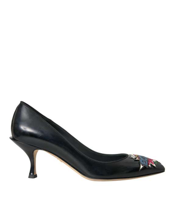 Priser på Dolce & Gabbana Black Leather BOOM Patch Heels Pumps Sko