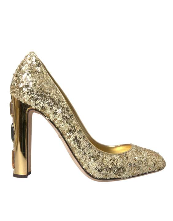 Priser på Dolce & Gabbana Gold Sequin Crystal Heels Pumps Sko