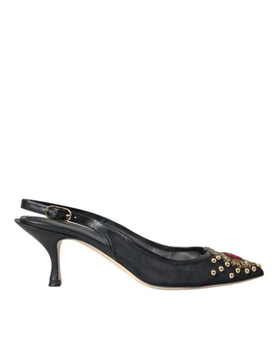 Priser på Dolce & Gabbana Black Mesh Embellished Heel Slingbacks Sko