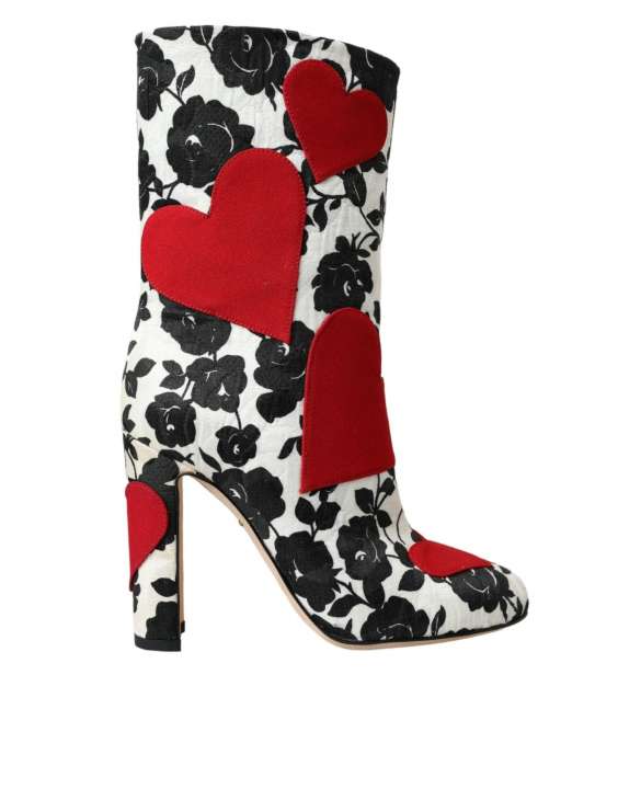 Priser på Dolce & Gabbana White Floral Hearts Leather High Boots Sko