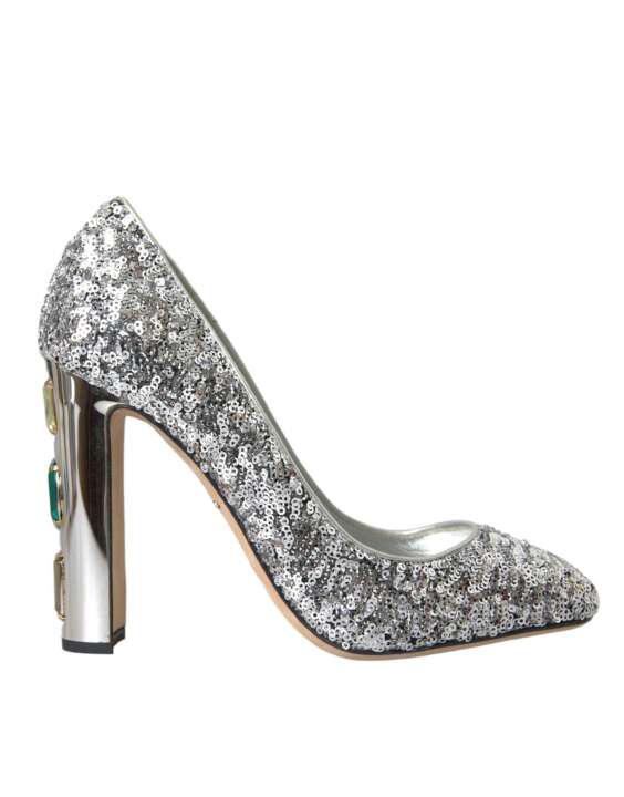 Priser på Dolce & Gabbana Silver Sequin Embellished Heels Pumps Sko