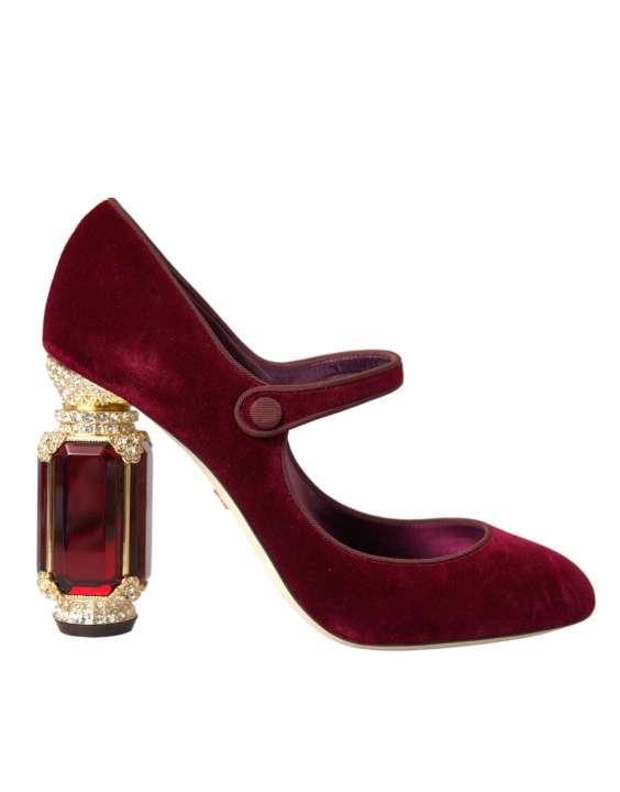 Priser på Dolce & Gabbana Red Velvet Gold Crystals Heels Mary Jane Sko