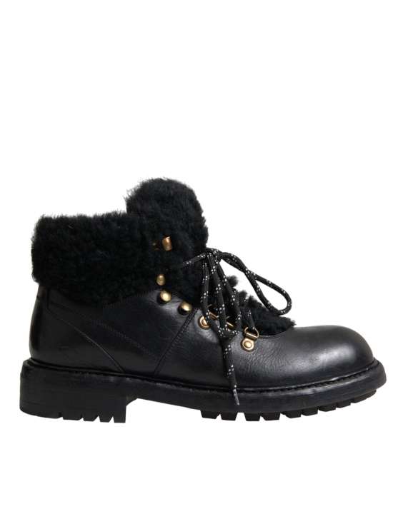 Priser på Dolce & Gabbana Black Leather Bernini Shearling Boots Sko