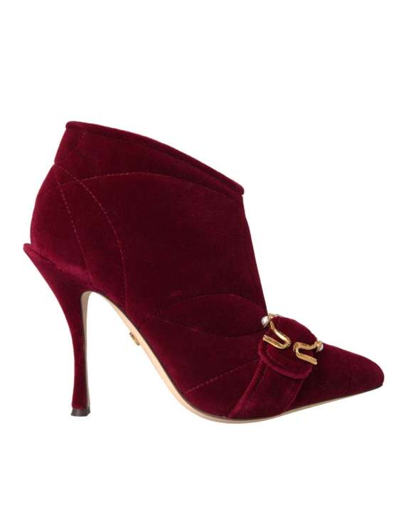 Priser på Dolce & Gabbana Dark Red Velvet Devotion Buckle Boots Sko