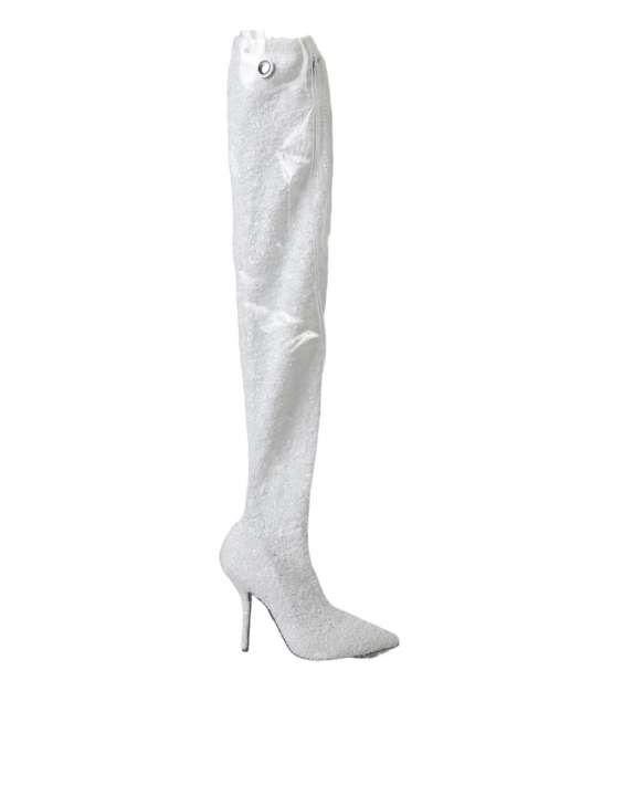 Priser på Dolce & Gabbana White Heels Stiletto Knee High Boots Sko