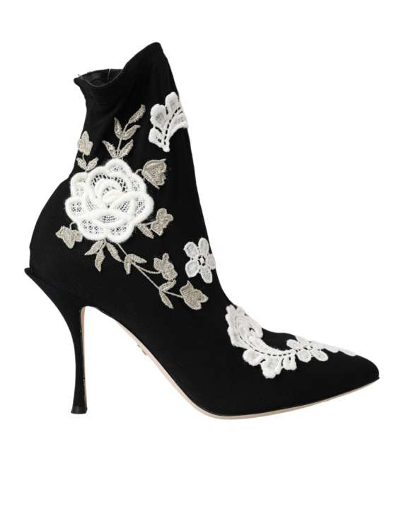 Priser på Dolce & Gabbana Black White Embroidery Slip On Boots Sko