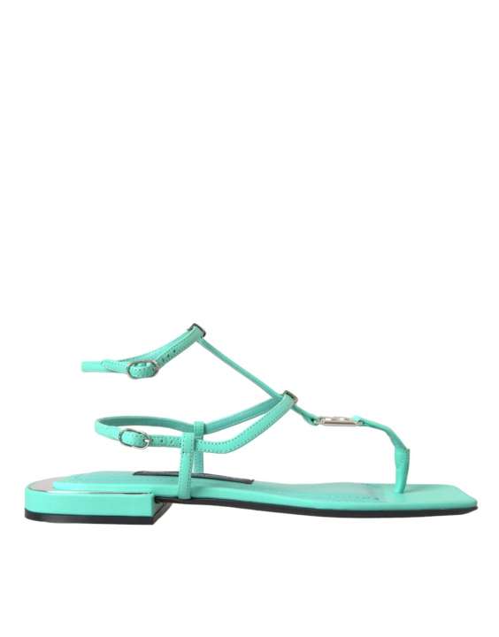 Priser på Dolce & Gabbana Aqua Green Leather Ankle Strap Flats SandalerSko