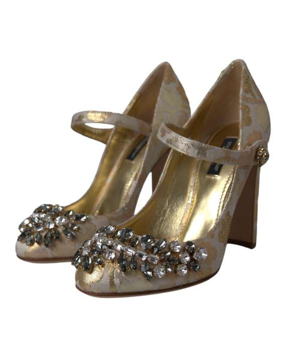 Priser på Dolce & Gabbana Gold Jacquard Crystal Mary Janes Pumps Sko