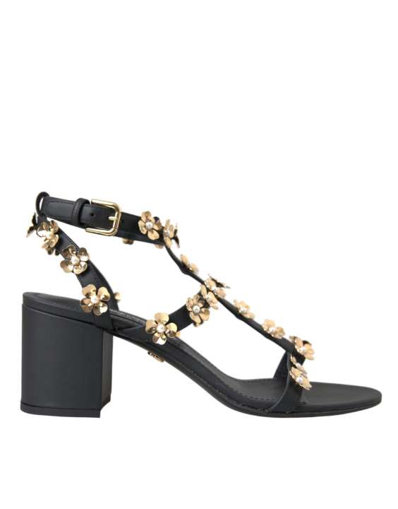 Priser på Dolce & Gabbana Black Leather Embellished Heel Sandaler Sko