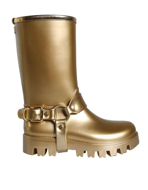 Priser på Dolce & Gabbana Metallic Gold Rubber PVC Rain Boots Sko