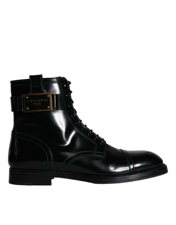 Priser på Dolce & Gabbana Black Logo Lace Up Mid Calf Herre Boots Sko